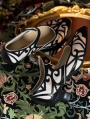 Black Vintage Patterned Low Heeled Leather Victorian Shoes