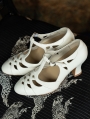 White Gothic T-Strap Cutout Victorian Satin Shoes