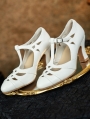 White Gothic T-Strap Cutout Victorian Satin Shoes