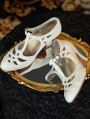 White Gothic T-Strap Cutout Victorian Satin Shoes