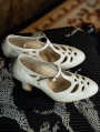 White Gothic T-Strap Cutout Victorian Satin Shoes