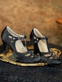 Black Gothic T-Strap Cutout Victorian Satin Shoes