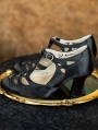 Black Gothic T-Strap Cutout Victorian Satin Shoes