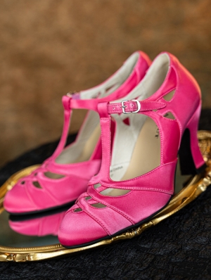 Pink Gothic T-Strap Cutout Victorian Satin Shoes