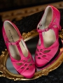 Pink Gothic T-Strap Cutout Victorian Satin Shoes