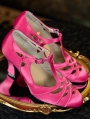 Pink Gothic T-Strap Cutout Victorian Satin Shoes