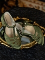 Green Gothic T-Strap Cutout Victorian Satin Shoes