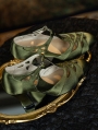 Green Gothic T-Strap Cutout Victorian Satin Shoes