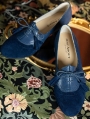 Dark Blue Tasseled Vintage Patchwork Victorian Leather Shoes