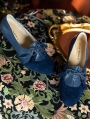Dark Blue Tasseled Vintage Patchwork Victorian Leather Shoes