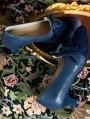Dark Blue Tasseled Vintage Patchwork Victorian Leather Shoes