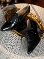 Black Pointed Toe Lace-Up Leather Victorian Shoes