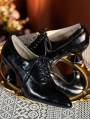 Black Pointed Toe Lace-Up Leather Victorian Shoes