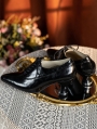 Black Pointed Toe Lace-Up Leather Victorian Shoes