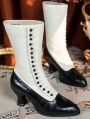 White and Black Retro Victorian Buttoned Heeled Leather Boots