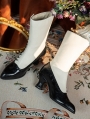 White and Black Retro Victorian Buttoned Heeled Leather Boots