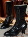 Black Retro Victorian Buttoned Heeled Leather Boots