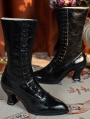 Black Retro Victorian Buttoned Heeled Leather Boots