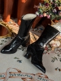 Black Retro Victorian Buttoned Heeled Leather Boots