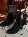 Black Victorian Velvet Boots with Side Ribbon Tie