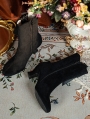 Black Victorian Velvet Boots with Side Ribbon Tie