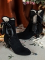 Black Victorian Velvet Boots with Side Ribbon Tie