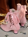 Pink Victorian Velvet Boots with Side Ribbon Tie