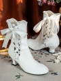 White Victorian Velvet Boots with Side Ribbon Tie