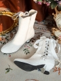 White Victorian Velvet Boots with Side Ribbon Tie
