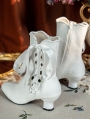 White Victorian Velvet Boots with Side Ribbon Tie