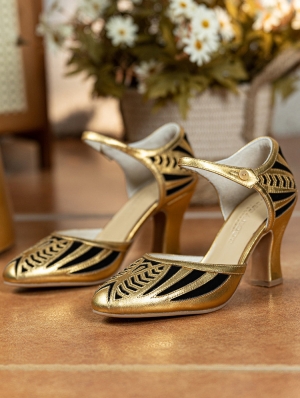 Black and Gold Metallic Leather Victorian Mary Jane Shoes