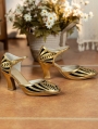 Black and Gold Metallic Leather Victorian Mary Jane Shoes