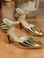 Black and Gold Metallic Leather Victorian Mary Jane Shoes