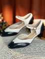 Black and White Gothic Hollow Mary Jane Heeled Leather Shoes