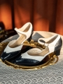 Black and White Gothic Hollow Mary Jane Heeled Leather Shoes