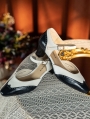 Black and White Gothic Hollow Mary Jane Heeled Leather Shoes