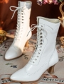 White Gothic Victorian Beaded Lace Up Leather Boots