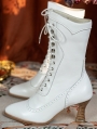 White Gothic Victorian Beaded Lace Up Leather Boots