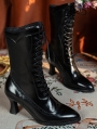 Black Gothic Victorian Beaded Lace Up Leather Boots