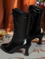 Black Gothic Victorian Beaded Lace Up Leather Boots