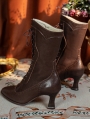 Brown Gothic Victorian Beaded Lace Up Leather Boots