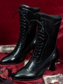 Black Victorian Gothic Beaded Lace Up Heeled Leather Boots