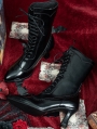 Black Victorian Gothic Beaded Lace Up Heeled Leather Boots
