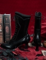 Black Victorian Gothic Beaded Lace Up Heeled Leather Boots