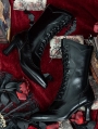 Black Victorian Gothic Beaded Lace Up Heeled Leather Boots