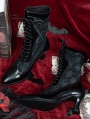 Black Victorian Gothic Beaded Lace Heeled Leather Boots