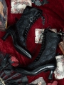 Black Victorian Gothic Beaded Lace Heeled Leather Boots