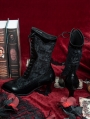 Black Victorian Gothic Beaded Lace Heeled Leather Boots
