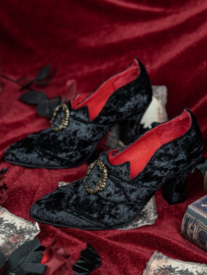 Black Velvet Gothic Victorian Buckled High Heel Shoes