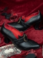 Black Matte Leather Gothic Victorian Buckled High Heel Shoes